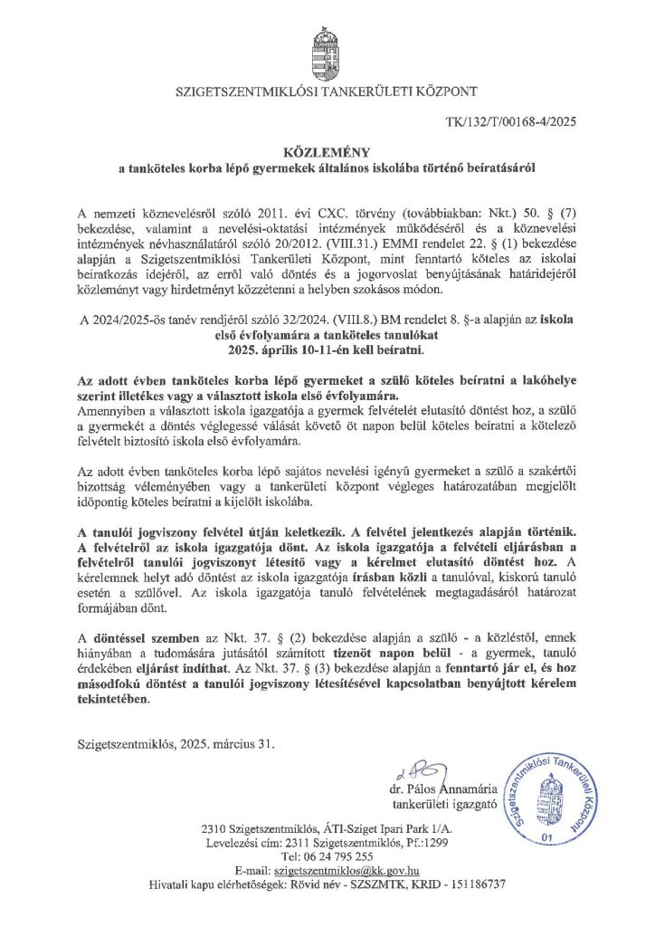 Beiratkozási közlemény 2025 SZSZMTK